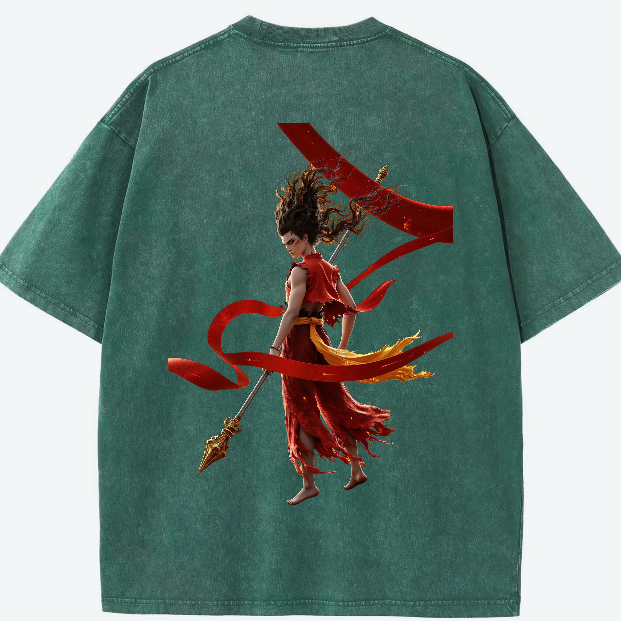 （画像用） Ne Zha 2 ナタ 魔童の大暴れ 綿100% ヴィンテージ風 半袖Tシャツ（背面プリント）
